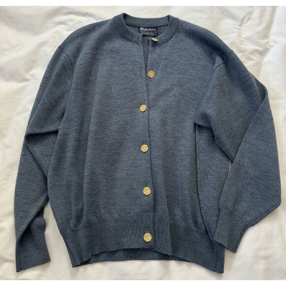 Vintage Burberry 2 Piece Set Blue Merino Wool Cardigan Sweater Size 44 Small - Picture 8 of 10